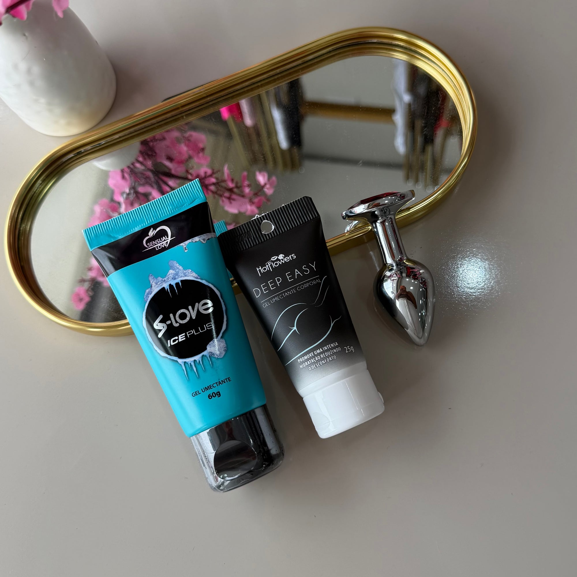 🍑 Kit Iniciante no Anal: Deep Easy + Plug Anal de Metal P + Lubrificante A base de Água Ice