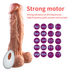 Pênis Vibrador Realistico com Glande Saltada, Escroto e Ventosa resistente e Controle Remoto