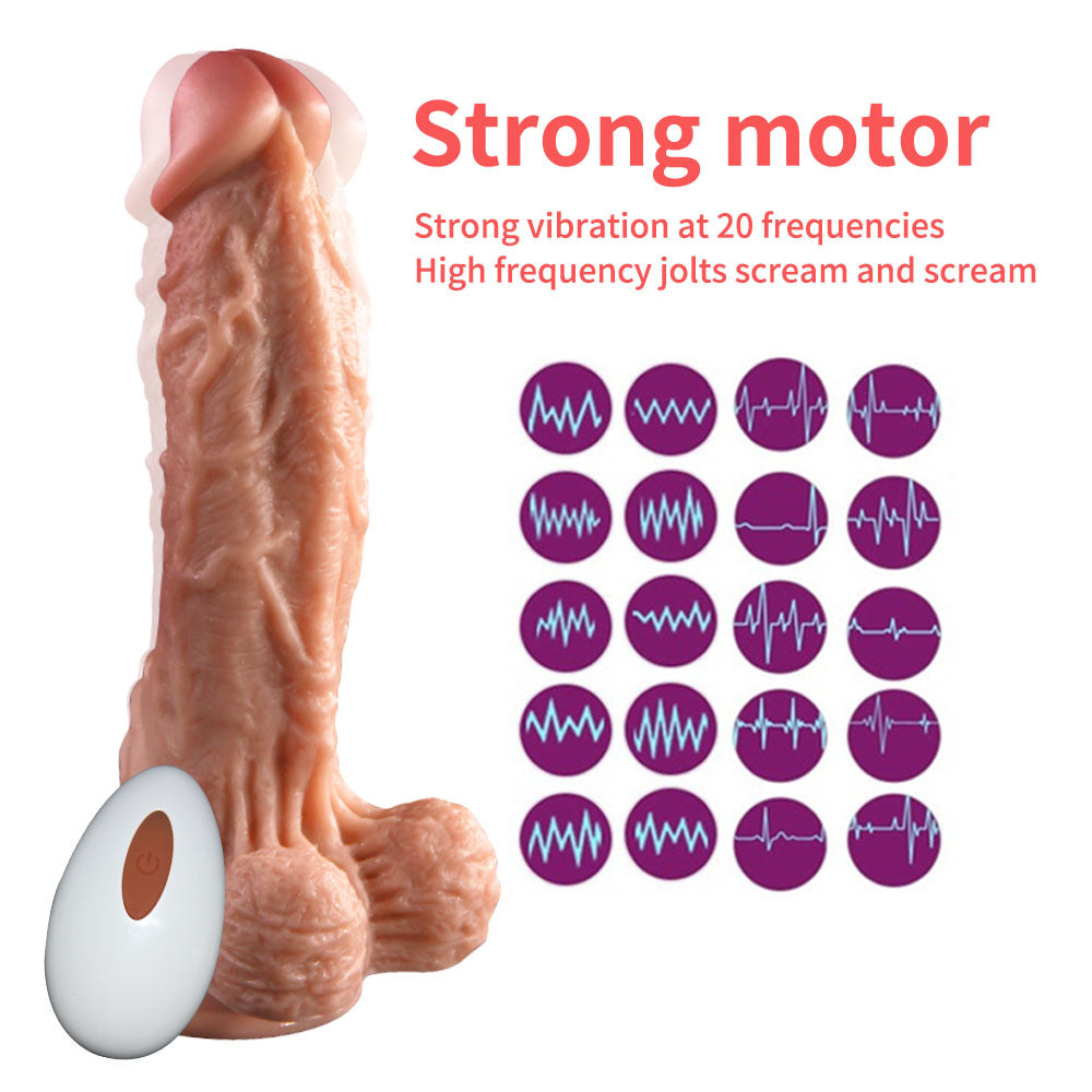 Pênis Vibrador Realistico com Glande Saltada, Escroto e Ventosa resistente e Controle Remoto