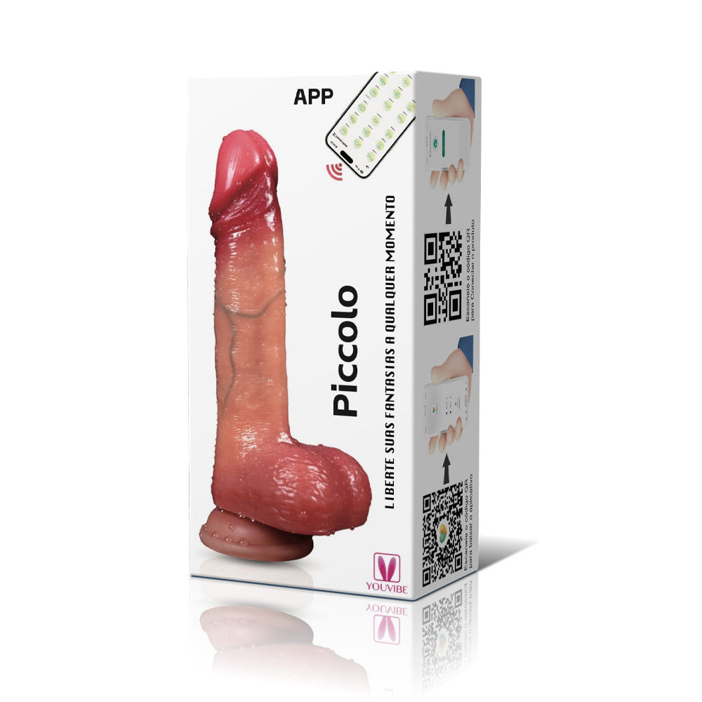 Pênis Realista com ventosa e controle por aplicativo, possui 9 modos de movimentos vai e vem e 9 modos de vibração