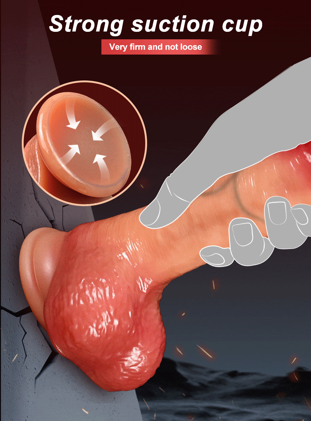 Pênis Realista com ventosa e controle por aplicativo, possui 9 modos de movimentos vai e vem e 9 modos de vibração