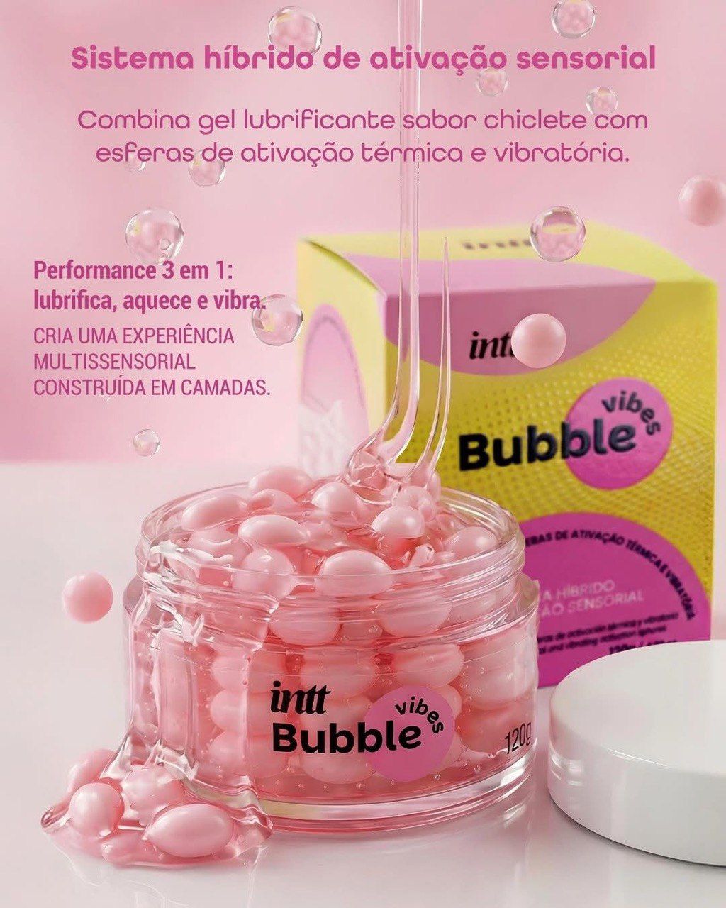 Bubble Vibes 3 em 1 Lubrificante e Excitante com Esferas e Jambu 120g Intt