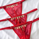 Calcinha Erótica Escrita (Tamanho Único com Lateral Ajustável) Cor Vermelha