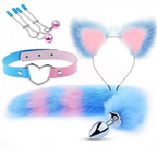 KIT RABO COM TIARA DE ORELHAS GRAMPOS DE SEIOS E GARGANTILHA AZUL E ROSA GENERAL IMPORT