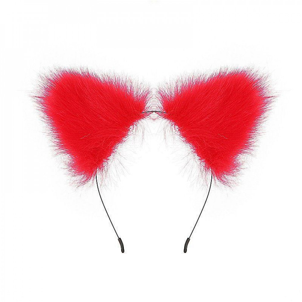 KIT RABO POMPOM COM TIARA DE ORELHAS GRAMPOS DE SEIOS E GARGANTILHA VERMELHO GENERAL IMPORT